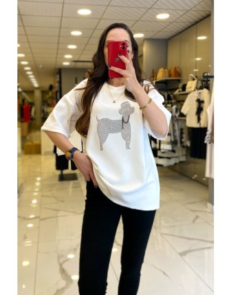 On Fashıon Ekru Figür Detaylı Tişört