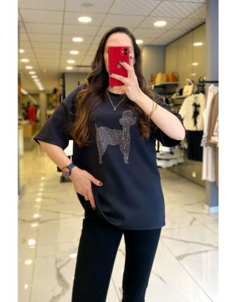 On Fashıon Siyah Figür Detaylı Tişört