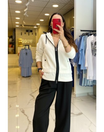 On Fashıon Ekru Kapüşonlu Fermuarlı Cep Detaylı Ceket