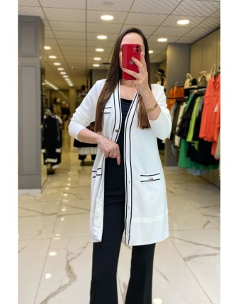 On Fashıon Ekru Düğme Detaylı Ribanalı Hırka