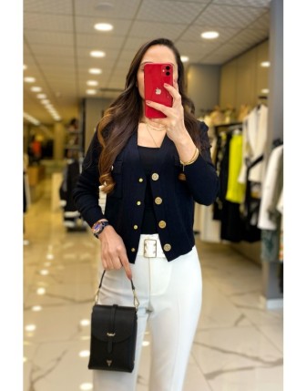 On Fashıon Siyah  Gold Düğme Detaylı Triko Hırka