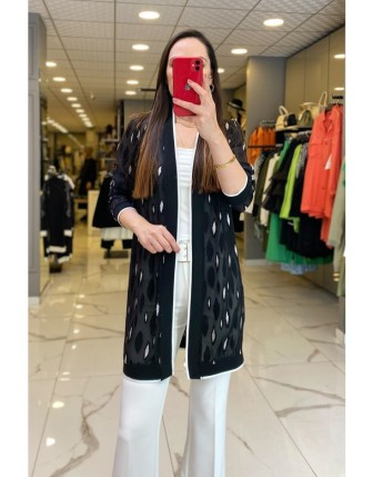 On Fashıon Siyah Desenli Ribanalı Hırka