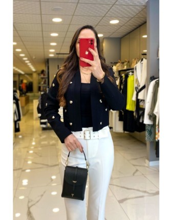 On Fashıon Siyah Kalp Detylı Triko Hırka