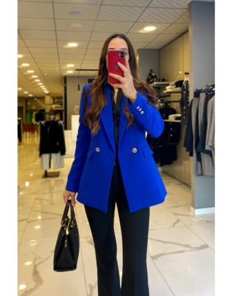 Ekol Saks Gold Düğme Detaylı Blazer Ceket 