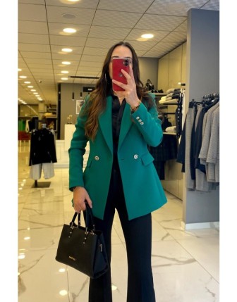 Ekol Yeşil Gold Düğme Detaylı Blazer Ceket