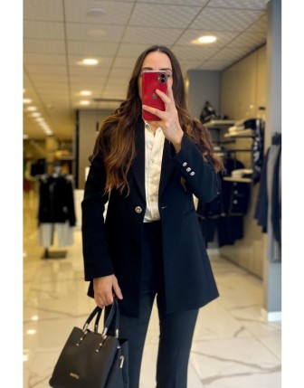 Ekol Siyah Gold Düğme Detaylı Blazer Ceket