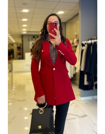 Ekol Kırmızı Gold Düğme Detaylı Blazer Ceket