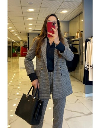 Ekol Siyah Pötikare Desenli Önü Açık Ceket 