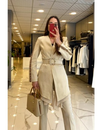 Miaruj Bej Kolları Taş İşlemeli Kemeri Taşlı Abiye Ceket