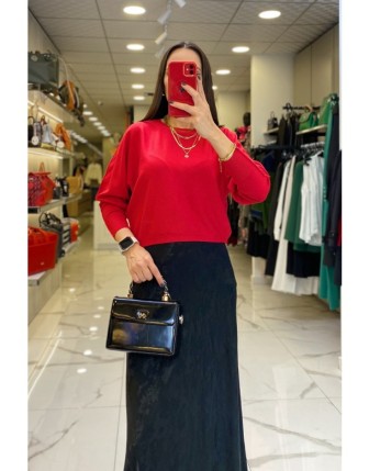 On Fashıon Kırmızı Sıfır Yaka Triko Kazak