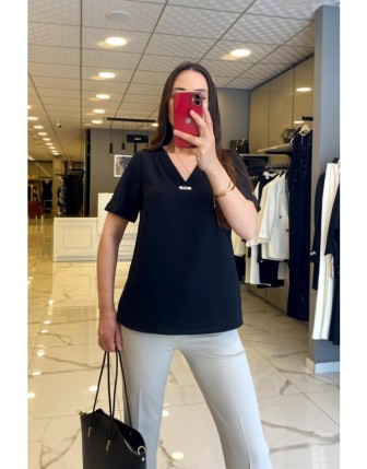 Ekol V Yaka Kısa Kollu Bluz