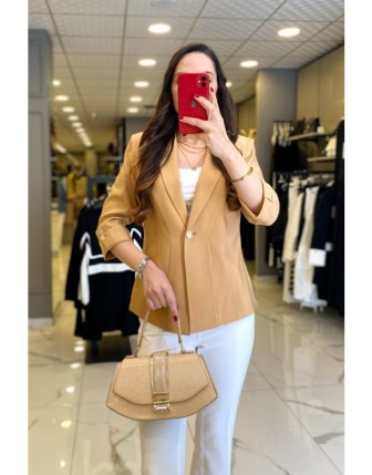 Ekol Camel Tek Düğmeli Kolu Katlamalı Ceket