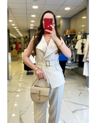 Ekol Kum Cep Detaylı Düğmeli Kemrli Yelek