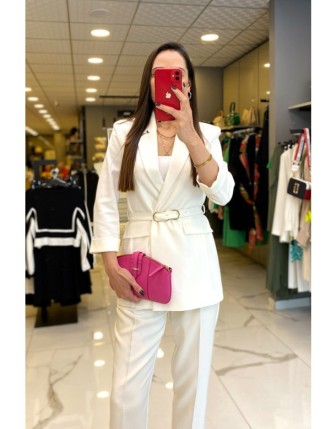 Ekol Ekru Kemer Ve Cep Detaylı Blazer Ceket