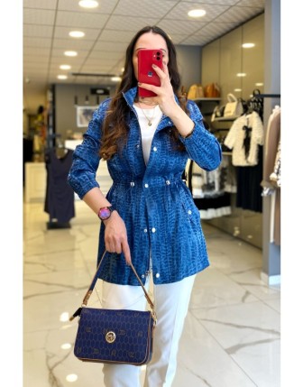 Ekol İndigo Beli Büzgülü Cep Ve Fermuar Detaylı Ceket