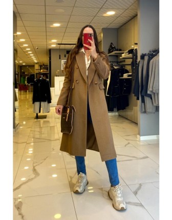 Ekol Camel Düğmeli Cep Detaylı Kaşe Manto