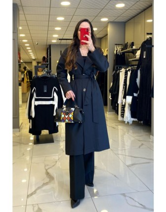 Ekol Siyah Gold Düğme Detayalı Kuşaklı Trençkot