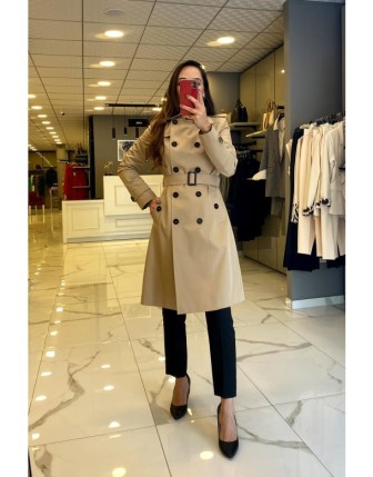 Ekol Camel Düğmeli Kuşaklı Trençkot 