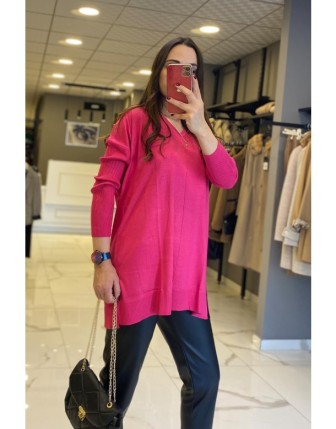 On Fashion Fuşya V Yaka Uzun Tunik