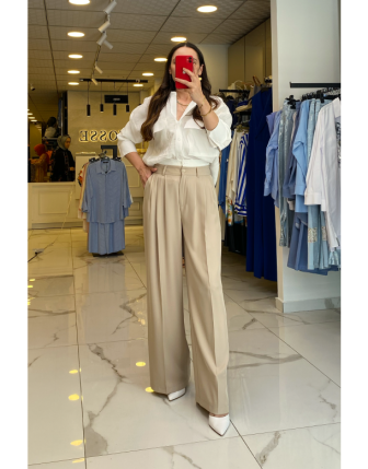 Mi Taş Cep Detaylı Pileli Palazzo Pantolon