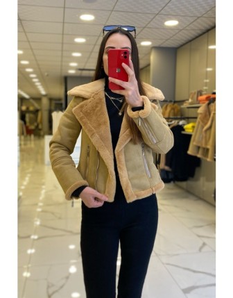 Ekol Camel Fermuar Detaylı Kürklü Mont