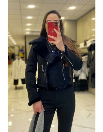 Ekol Siyah Fermuar Detaylı Kürklü Mont