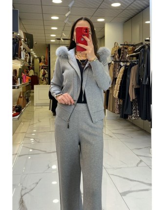 On Fashıon Gri Kapüşonlu Triko Takım