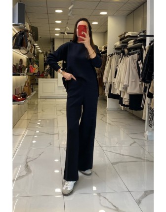 On Fashıon Siyah Düğme Detaylı Triko Takım