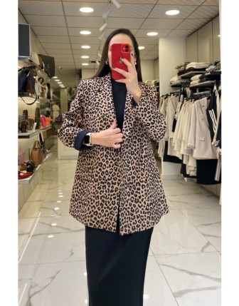 Vosse Leopar Desenli Blazer Ceket 