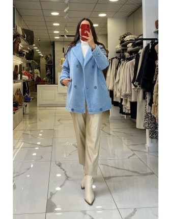 Tığ Triko Mavi Kruvaze Kaban