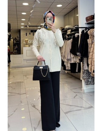 Vosse Ekru Aksesuar Detaylı Hırka