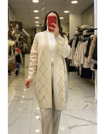 Tığ Triko Bej Simli Hırka