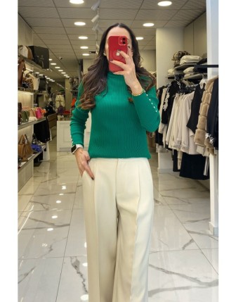 Vosse Yeşil  Balıkçı Yaka Fitilli Kazak 