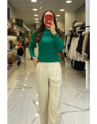 Vosse Yeşil Dik Yaka Fitilli Kazak 