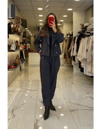 On Fashıon Lacivert Güğme Detaylı Takım