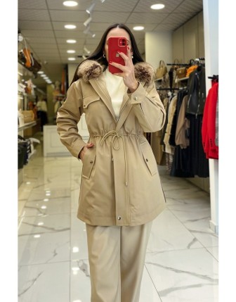 Ekol Camel Kapüşonlu Kürklü Mont 