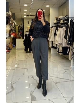 Yusuf Özdemir Gri Beli Lastikli Pantolon 