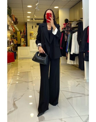 Miarte Siyah Basic Cepli Düğmeli Blazer Takım
