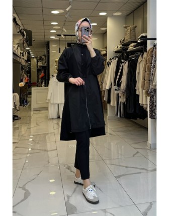 Tığ Triko  Siyah Fermuar Detaylı Çıtçıtlı Ceket 