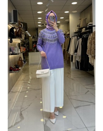 Tığ Triko Lila Taşlı Triko Tunilk