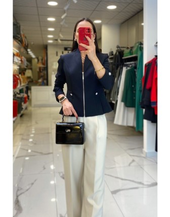 Ekol Siyah Fermuarlı Dikiş Detaylı Ceket