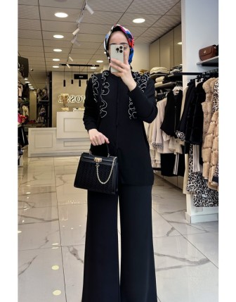 Vosse Siyah Aksesuar Detaylı Hırka