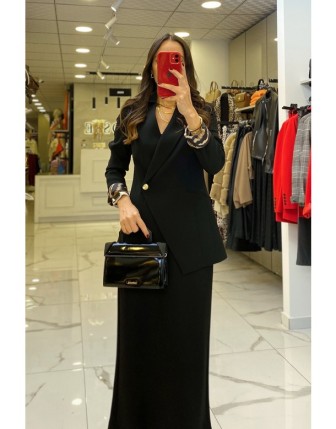 Ekol Siyah İç Astarı Zebra Desenli Blazer Ceket 