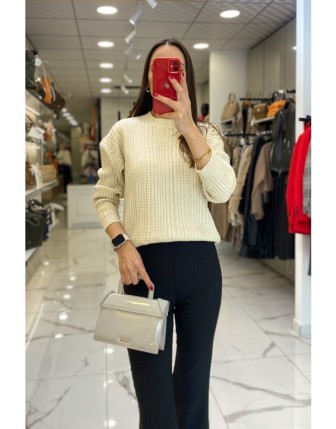 Tığ Triko Bej Taşlı Kazak 