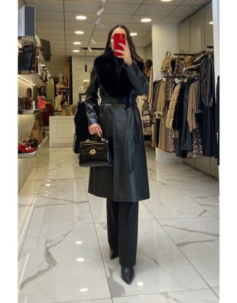 Ekol Siyah Kürklü Deri Ceket