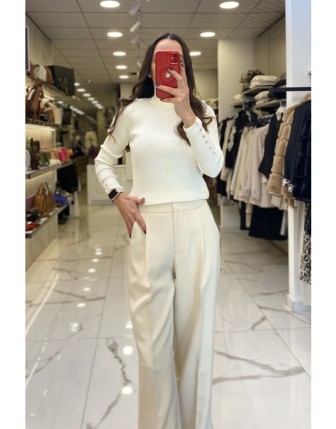 Vosse Ekru Balıkçı Yaka Fitilli Kazak 