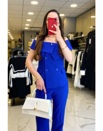 Miarte Saks Kayıkçı Yaka Düğmeli Bluz