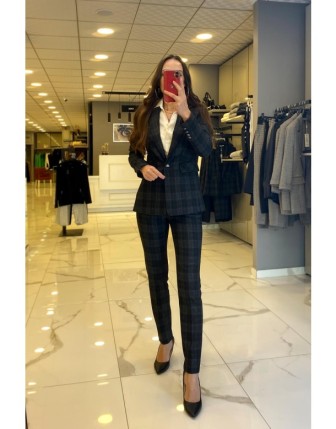 Ekol Siyah Ekoseli Dar Paça Pantolon