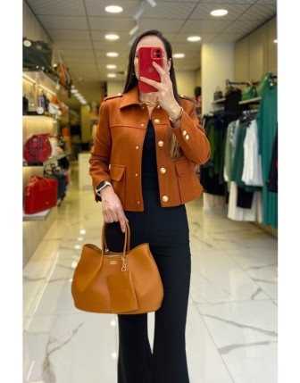 Mi Tarçın Gold Düğme Detaylı Cepli Mont