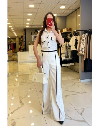 Miarte Siyah Çizgili Boru Paça Pantolon